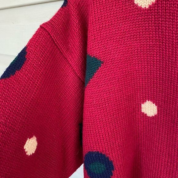 J.G. HOOK Vintage red 100% wool sweater circles dots abstract retro modern sz S - Picture 10 of 11